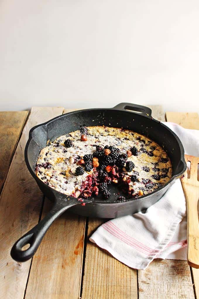 Simple and delicious blackberry hazelnut clafoutis recipe! Perfect for your next breakfast OR dessert!