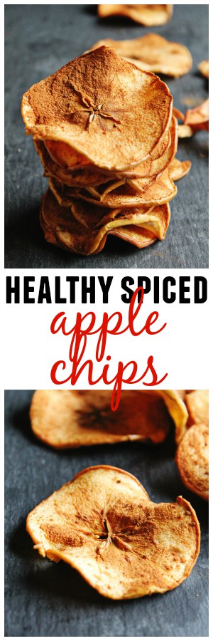 Healthy spiced apple chips! These easy homemade apple chips are the perfect snack for almost any diet! Vegan, gluten free, sugar free, paleo.