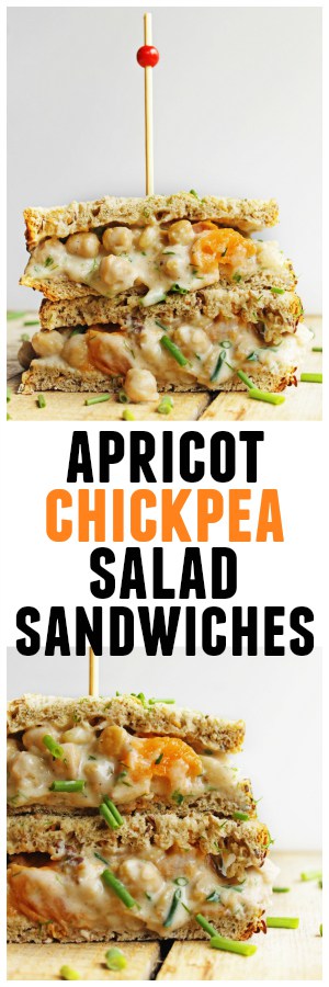 Apricot chickpea salad sandwiches! A fruity, vegetarian spin on the classic chicken salad sandwich recipe. DELICIOUS!