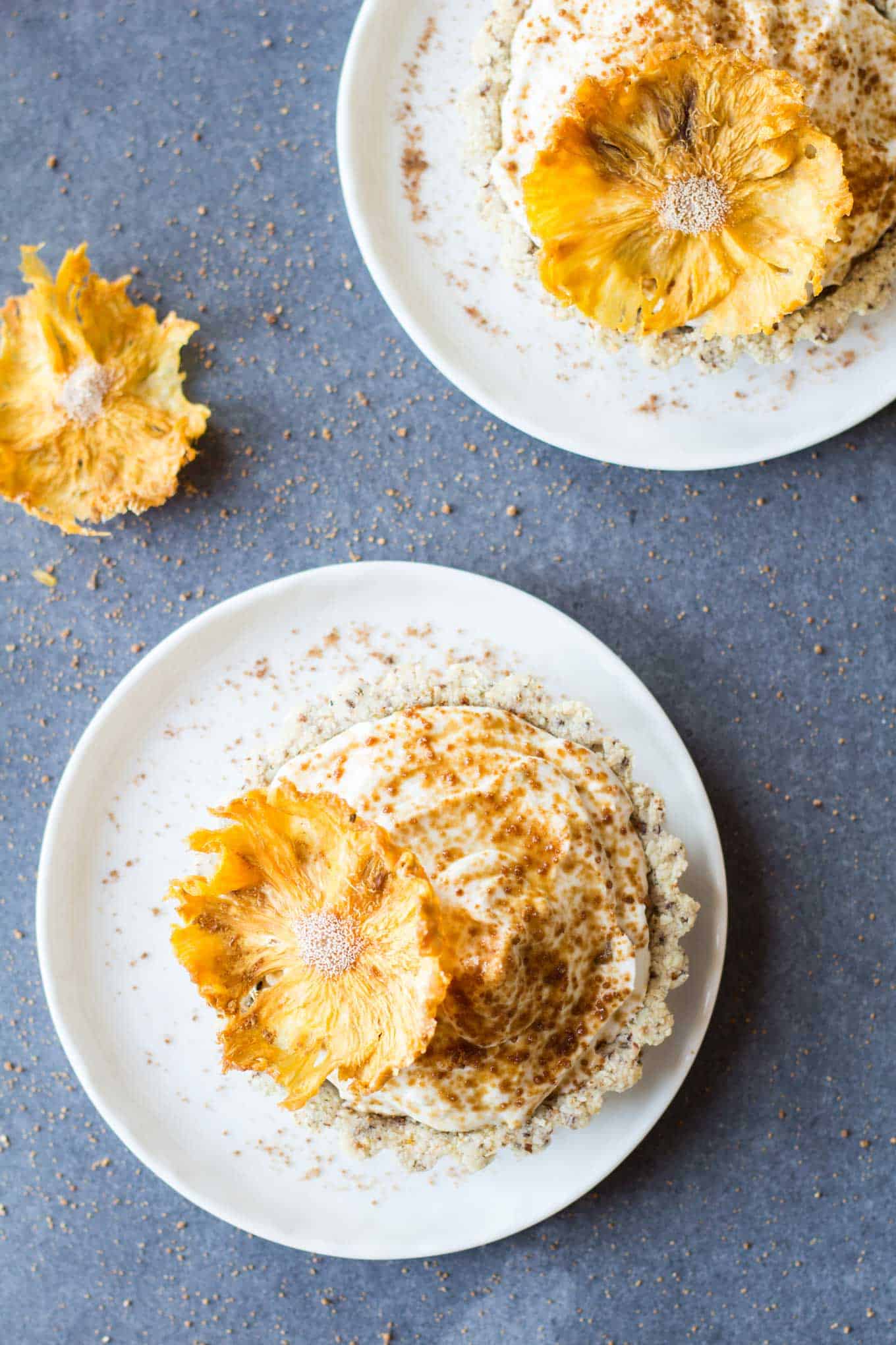Pineapple coconut tartlets recipe! Green Healthy Cooking's beautiful and elegant recipe for dairy free pineapple coconut tartlets topped with edible pineapple "flowers." An amazing dessert!