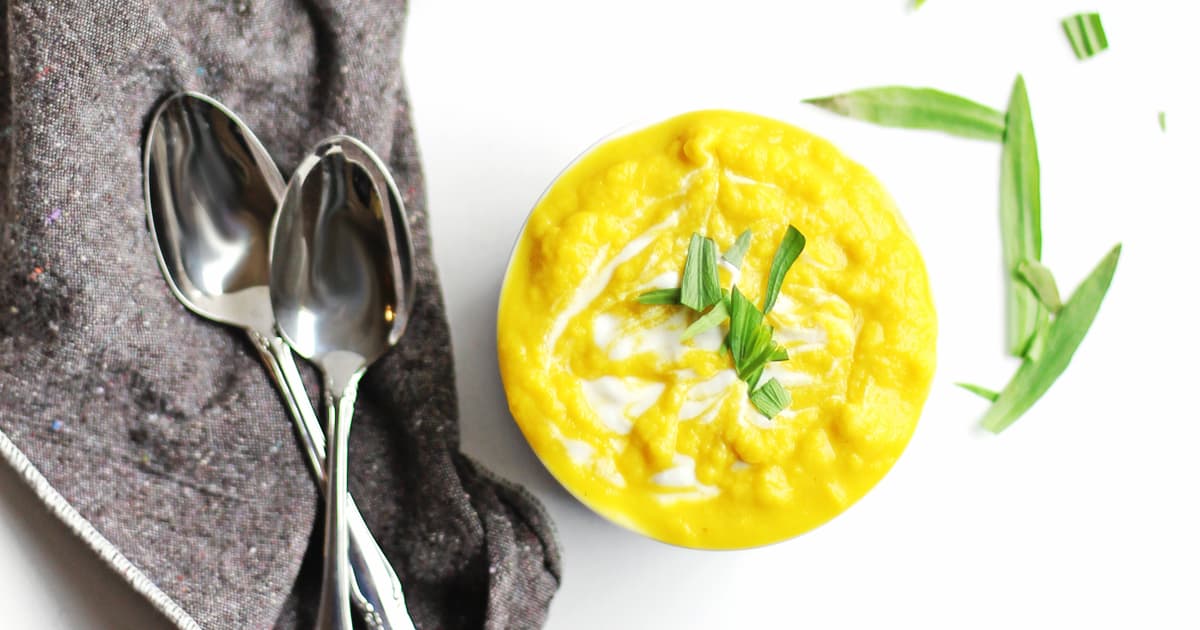 Golden beet puree with tarragon and yogurt {Rhubarbaby food