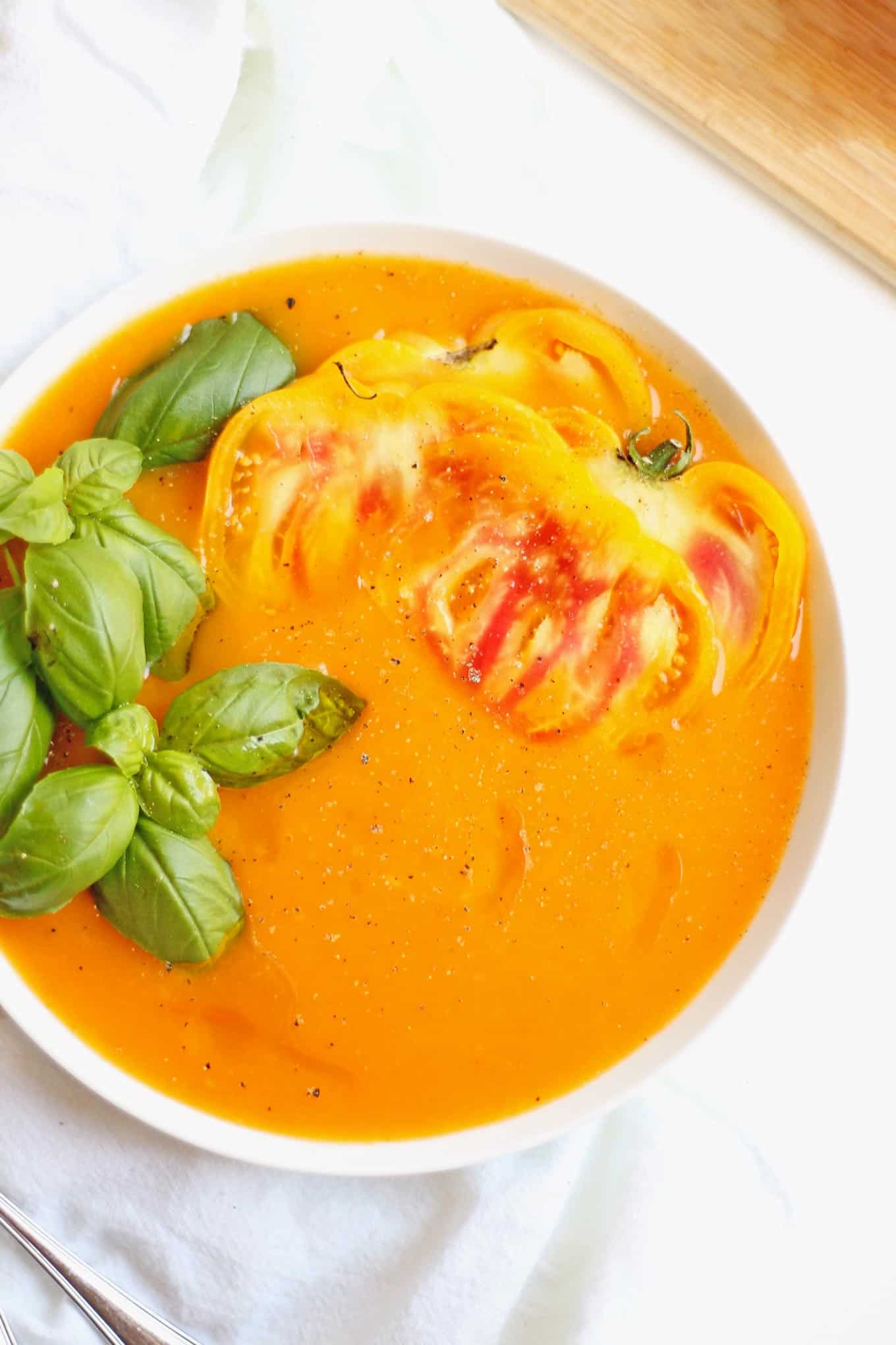 Clean and simple fresh yellow tomato soup recipe Rhubarbarians