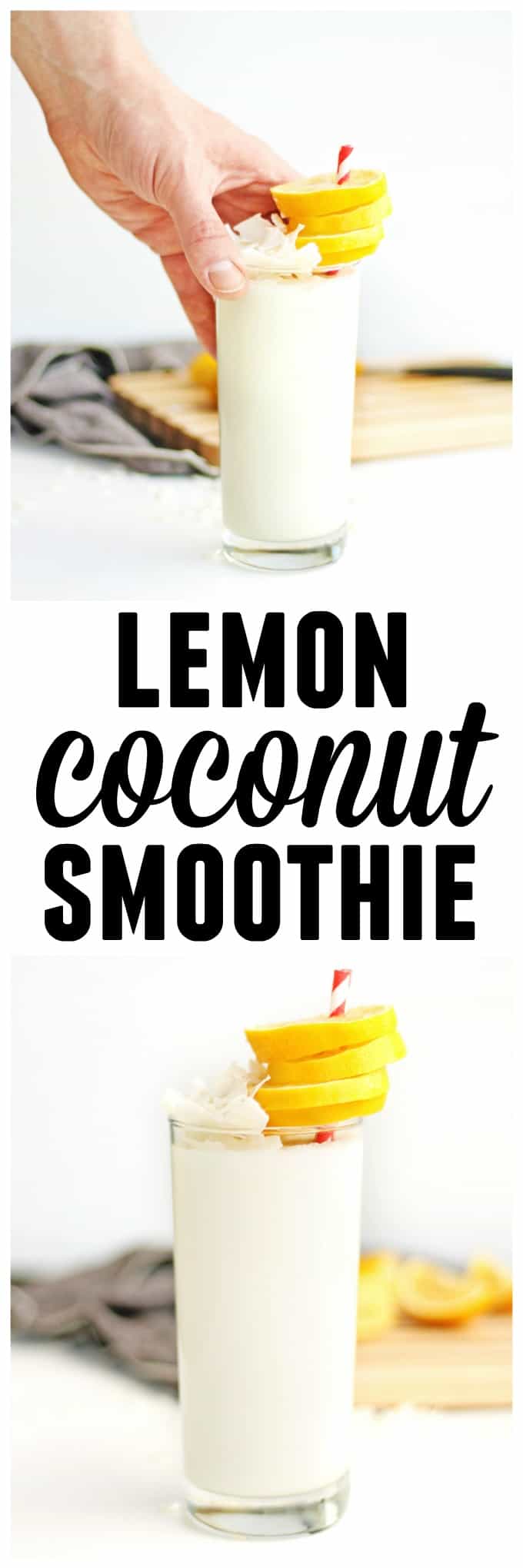 Healthy lemon coconut smoothie recipe! A tart, yet sweet way to load up on probiotics and nutrients. // Rhubarbarians // yogurt smoothie / tropical smoothie