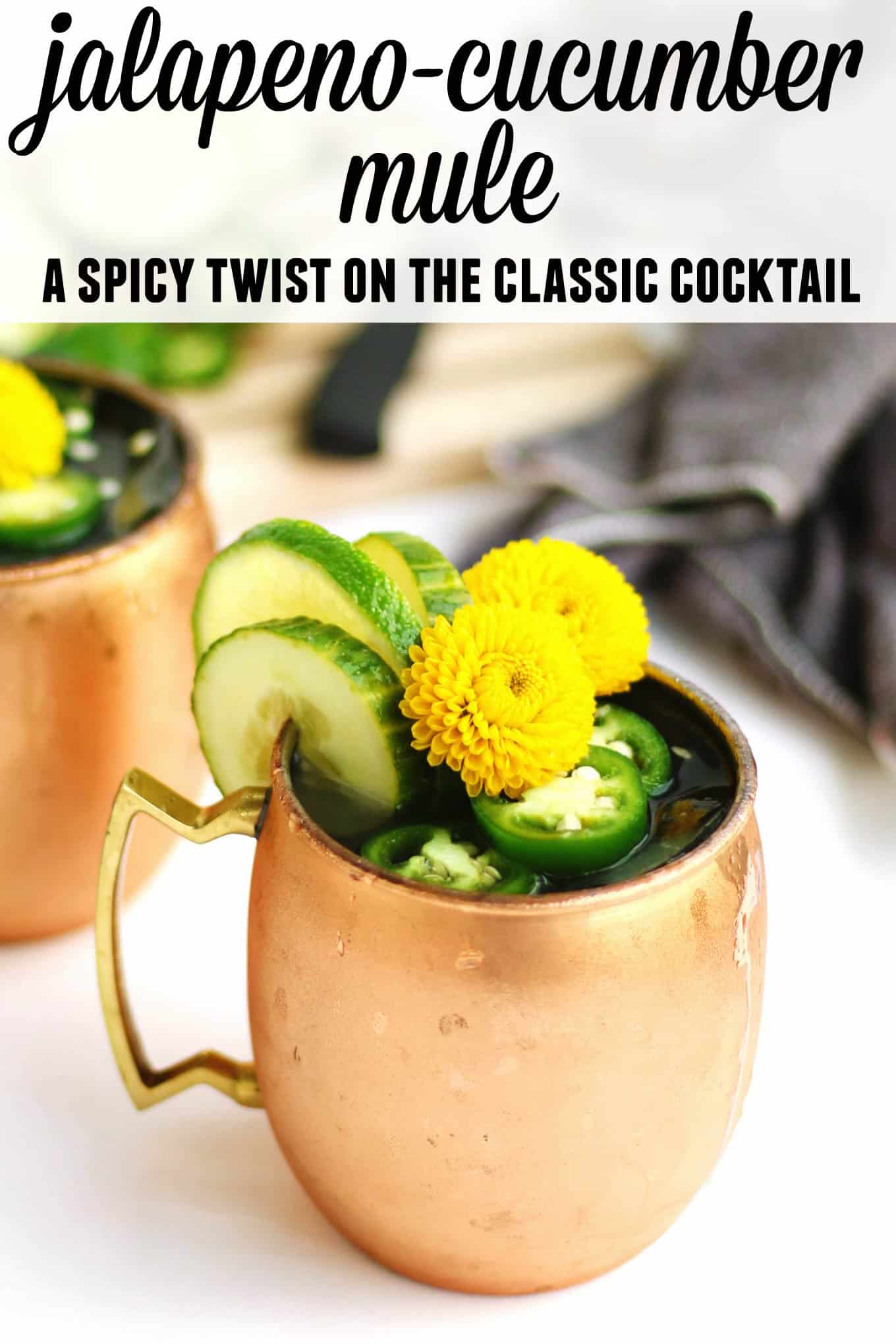 Jalapeno cucumber moscow mule recipe! A spicy, flavorful twist on the classic moscow mule cocktail with vodka, ginger beer, and lime. // Rhubarbarians