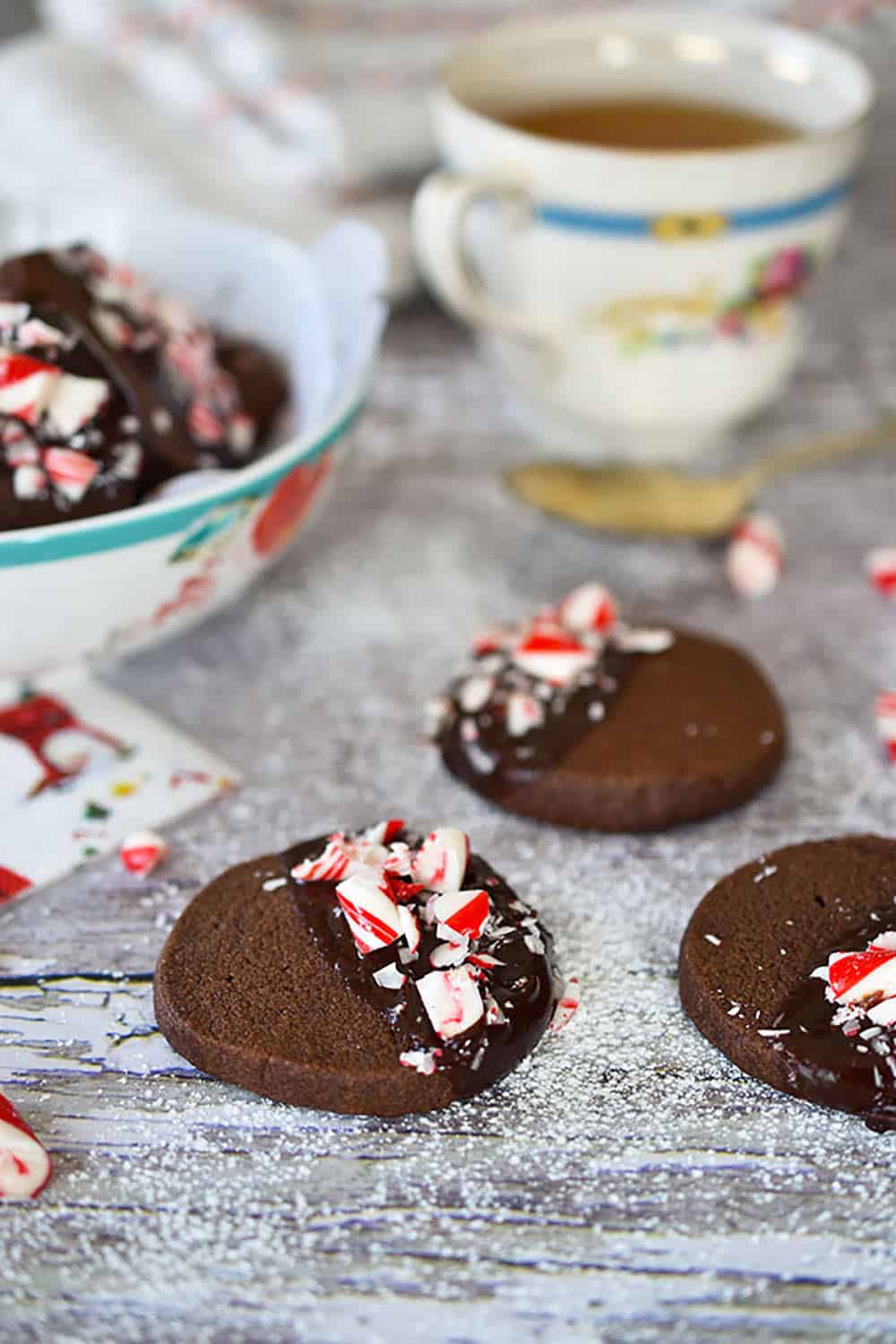 peppermint candy cane chocolate shortbread cookies
