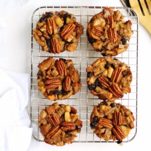 Individual stuffing muffins on a cooling rack