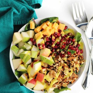 autumn apple salad in a white bowl