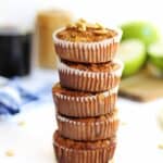 Apple peanut butter muffins in a stack
