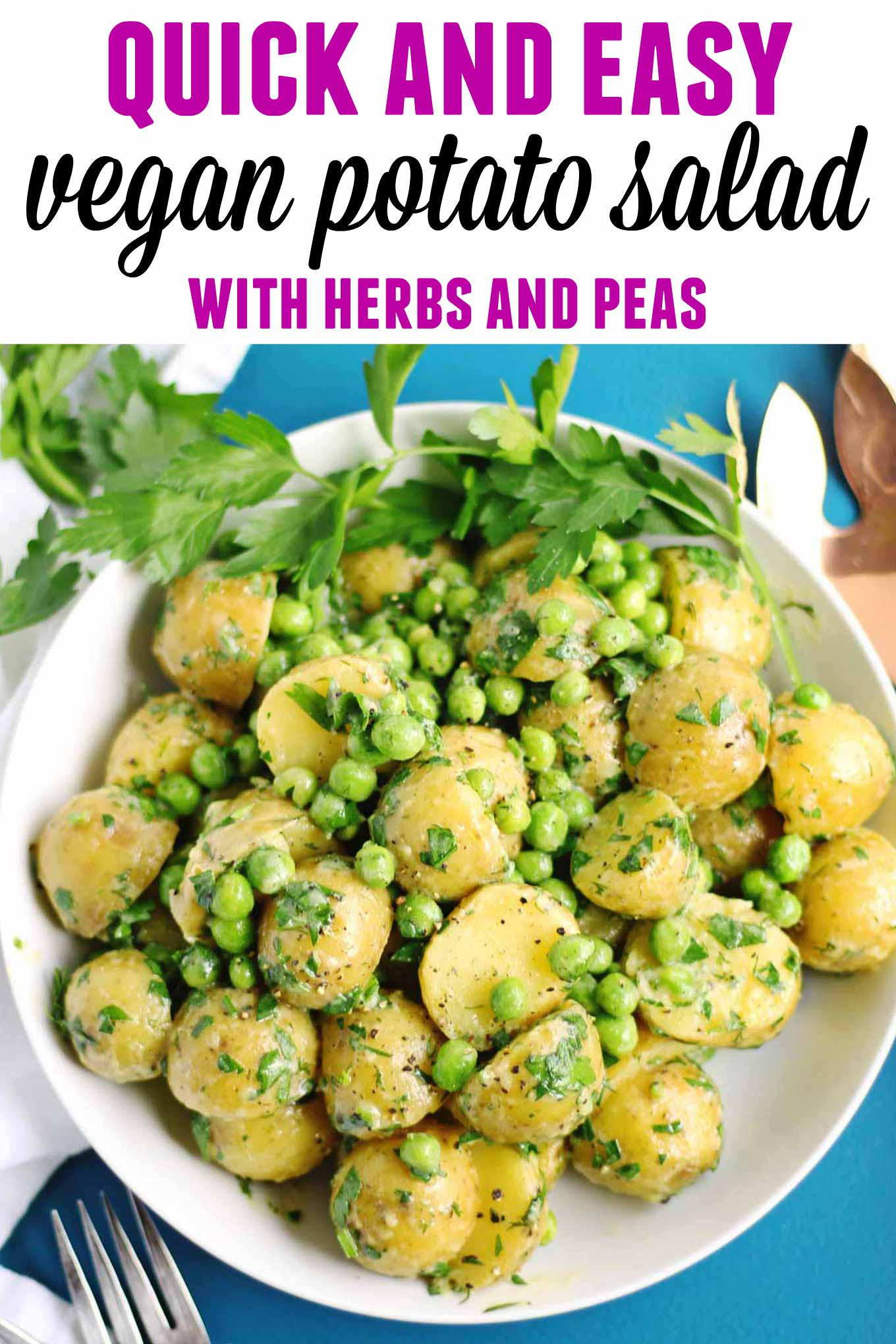 Healthy vegan potato salad recipe with peas and herbs Rhubarbarians