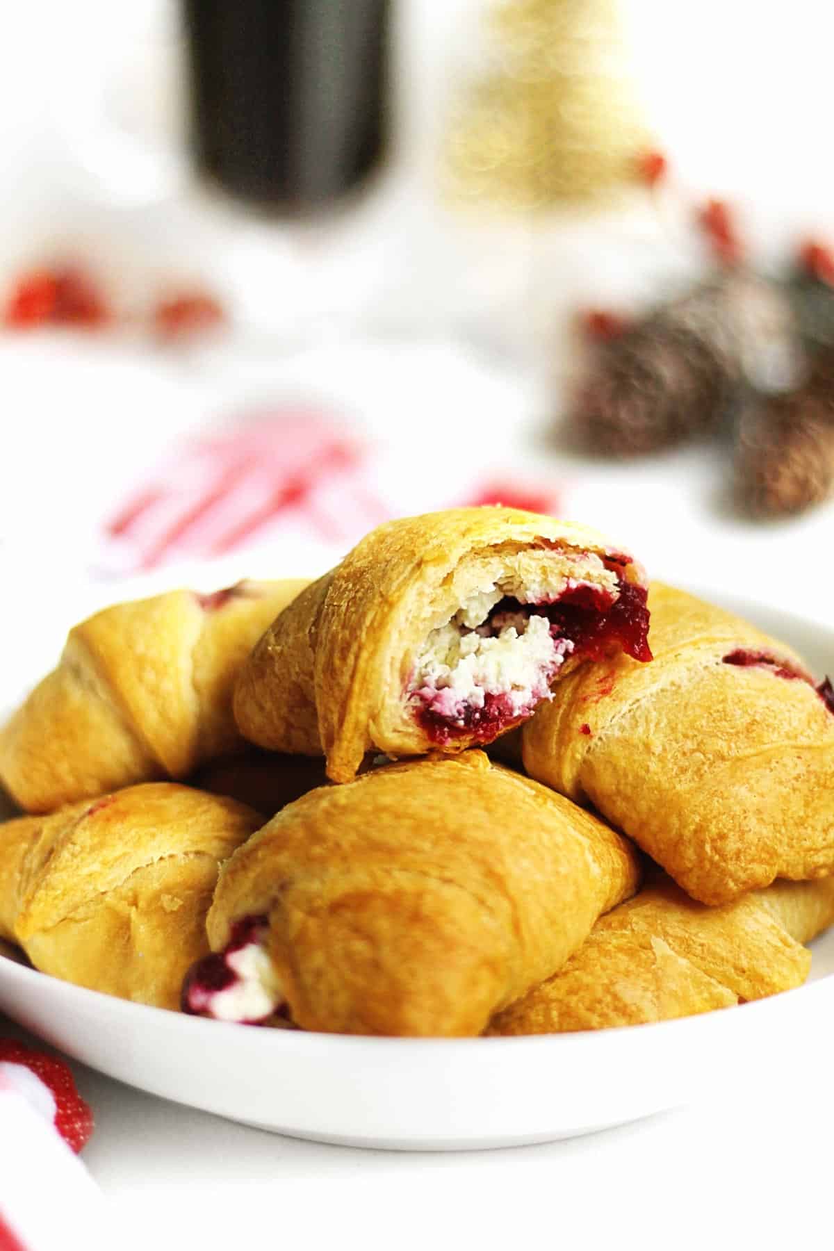 inside of a cream cheese cranberry crescent roll
