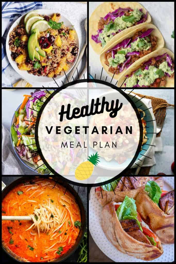Healthy vegetarian meal plan week pinterest collage graphic