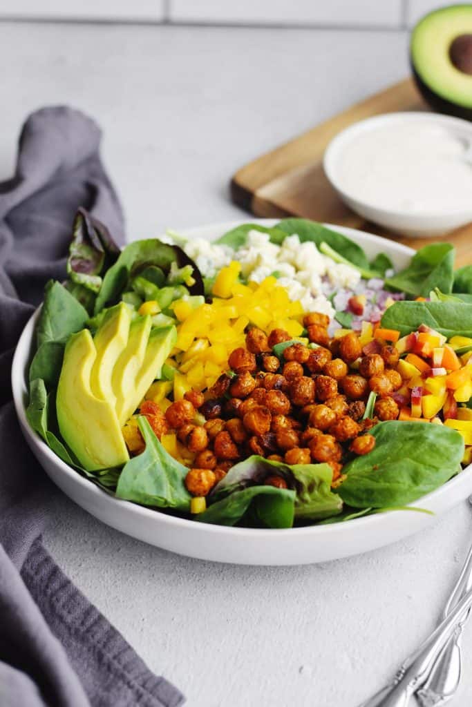 Crispy buffalo chickpea salad with a side of ranch