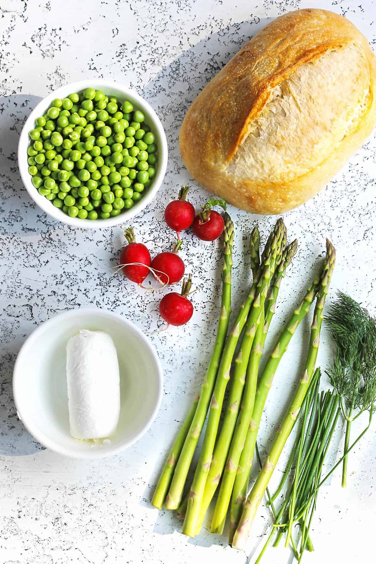 Ingredients for spring toast with veggies