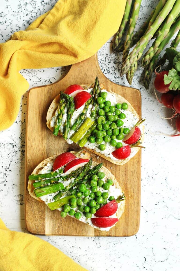 Easy roasted spring veggie toast with goat cheese Rhubarbarians