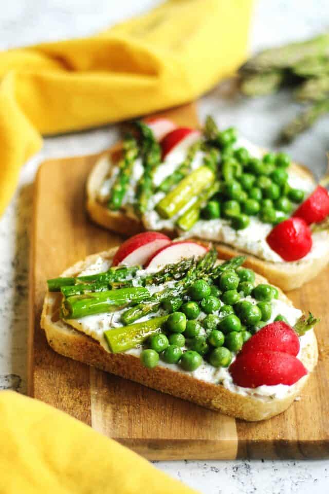 Easy roasted spring veggie toast with goat cheese Rhubarbarians
