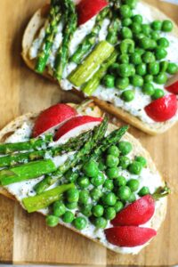 Spring veggie toast with goat cheese