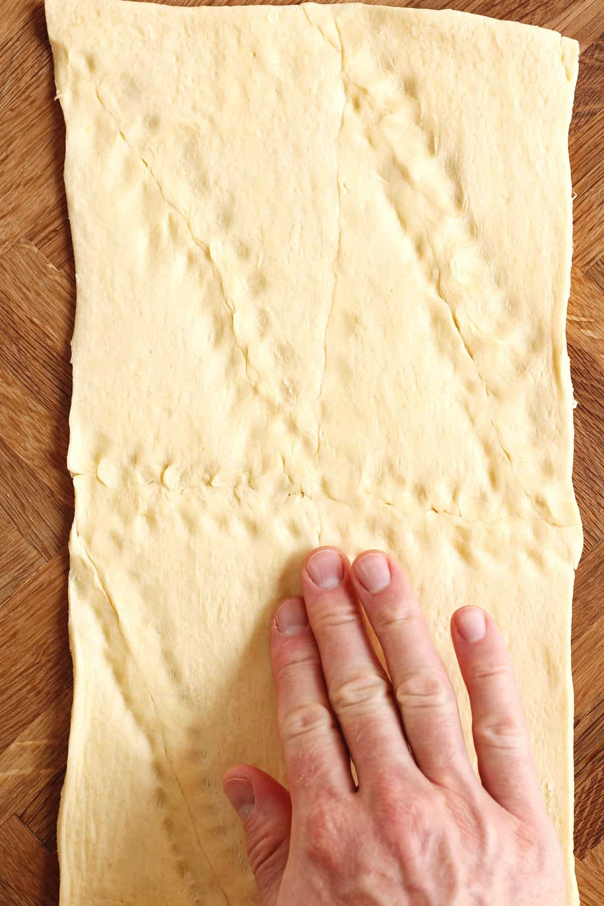 Flattened out crescent dough