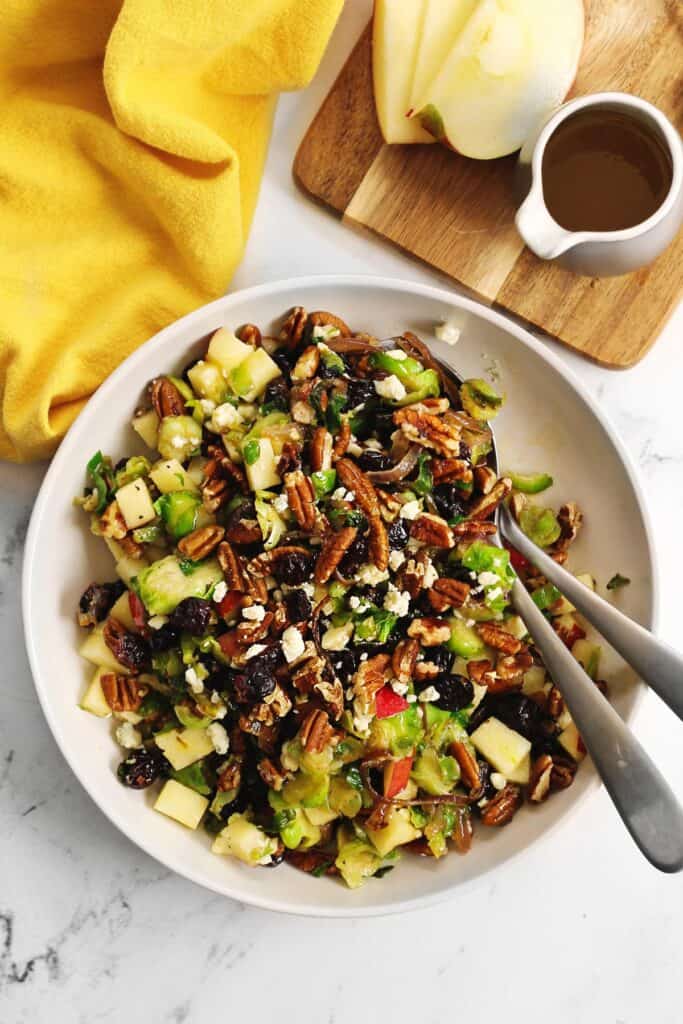 Warm brussels sprout salad with apples and pecans Rhubarbarians