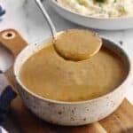 Vegetarian gravy in a ladle