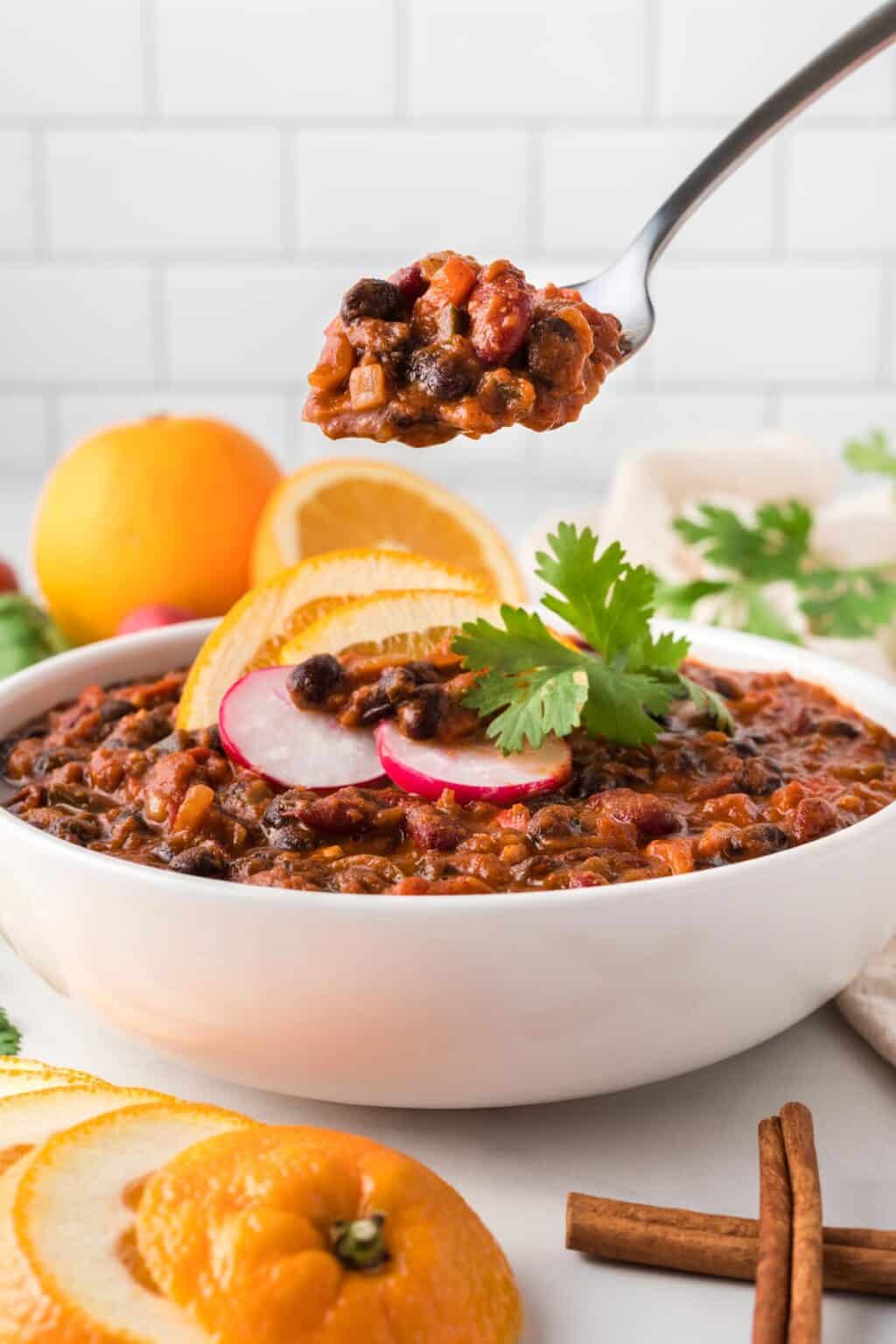 Vegetarian chili with orange and cinnamon Rhubarbarians