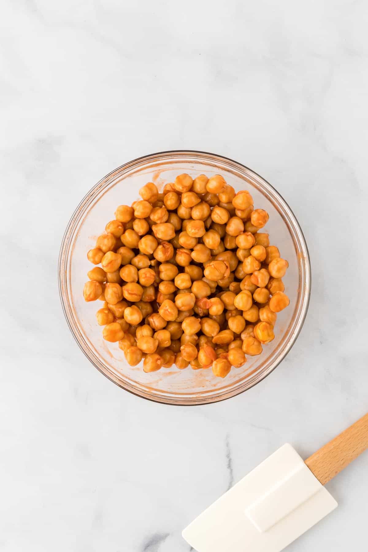 A picture of buffalo chickpeas in a glass bowl.